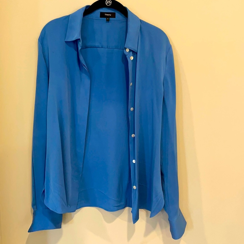 Theory Blue Silk Shirt Buttondown